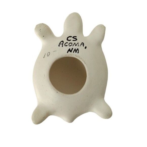 Vintage Old Acoma NM Pottery Native American Clay Turtle Figurine Signed CS - Picture 10 of 11